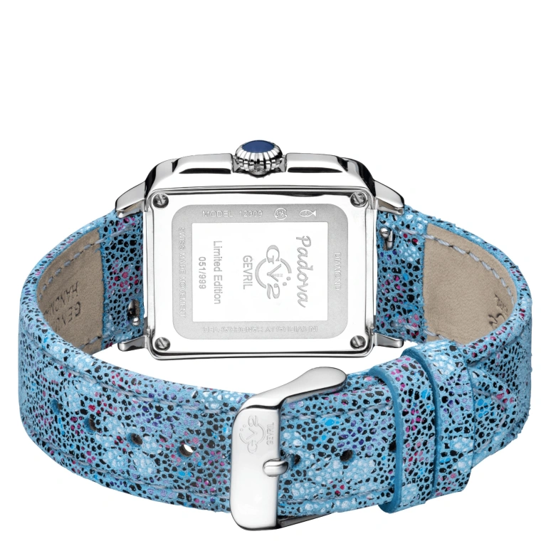 Gevril,Padova 28.50mm,28.50mm,Stainless Steel,Dual,Blue,White,Quartz,Sapphire,Rectangular,12309F