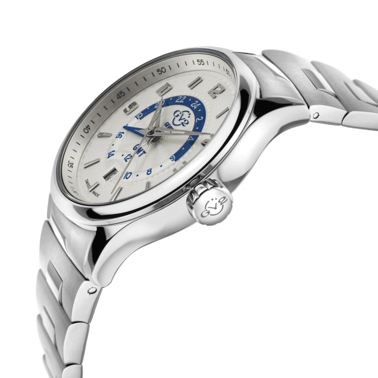 Gevril,Giromondo 42mm,42mm,Stainless Steel,Silver,Quartz,Day,Dule Time,42301B