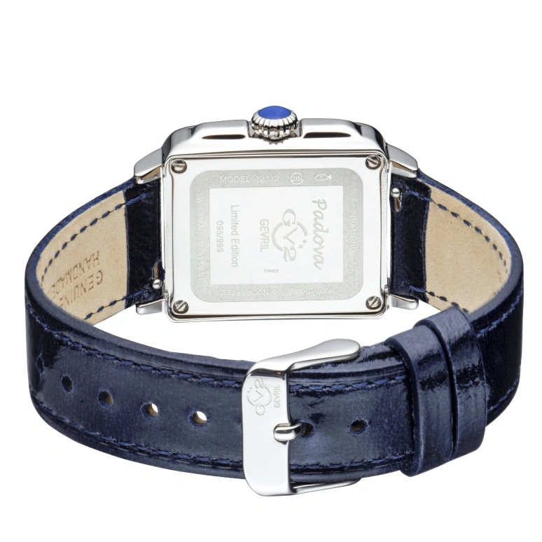 Gevril,Padova 28.50mm,28.50mm,Stainless Steel,White,Blue,Quartz,Sapphire,Rectangular,12332