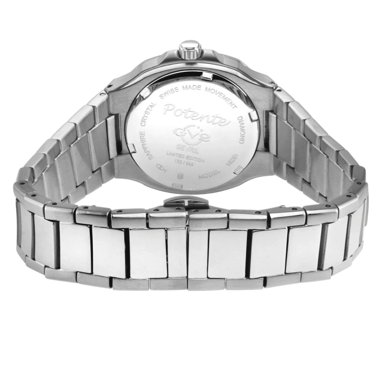 Gevril,Potente 33mm,33mm,Stainless Steel,White,Quartz,Sapphire,Cushion,18201B