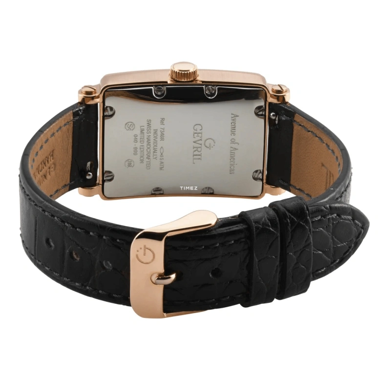 Gevril,Avenue of Americas 33x25mm,33x25mm,Stainless Steel,Black,Quartz,Day,Sapphire,Crystal Glass,7346R,7346R-2