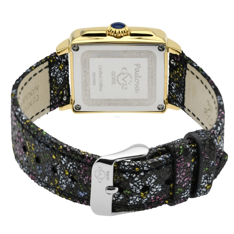 Gevril,Padova 28.50mm,28.50mm,Stainless Steel,Black,Quartz,Sapphire,Rectangular,12338F