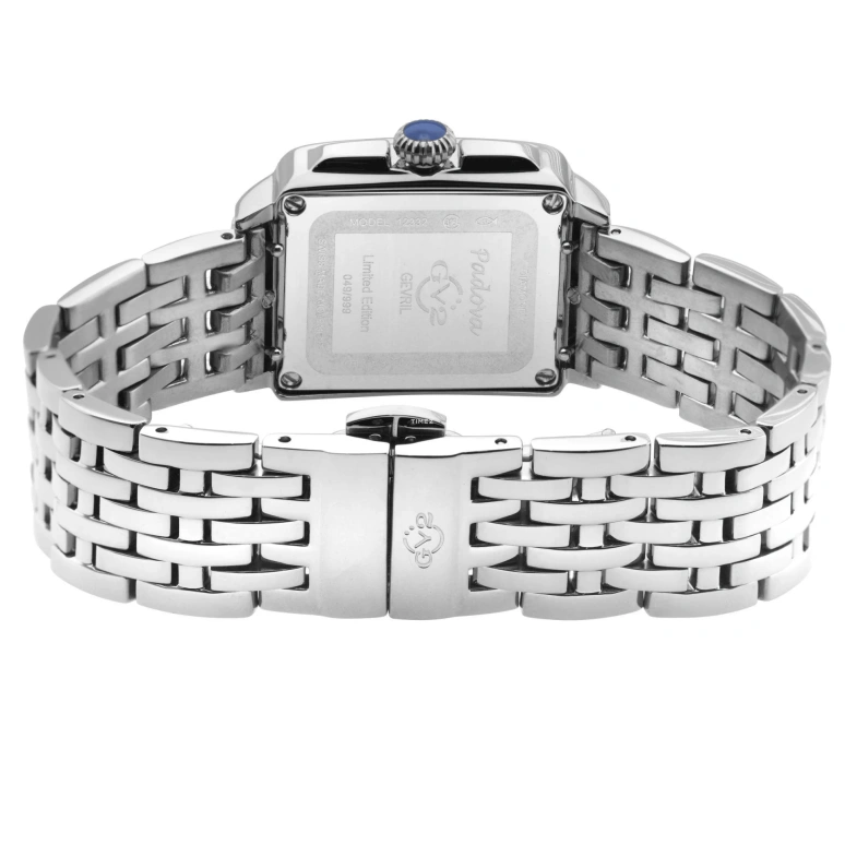 Gevril,Padova 28.50mm,28.50mm,Stainless Steel,Dual,White,Blue,Quartz,Sapphire,Rectangular,12332B