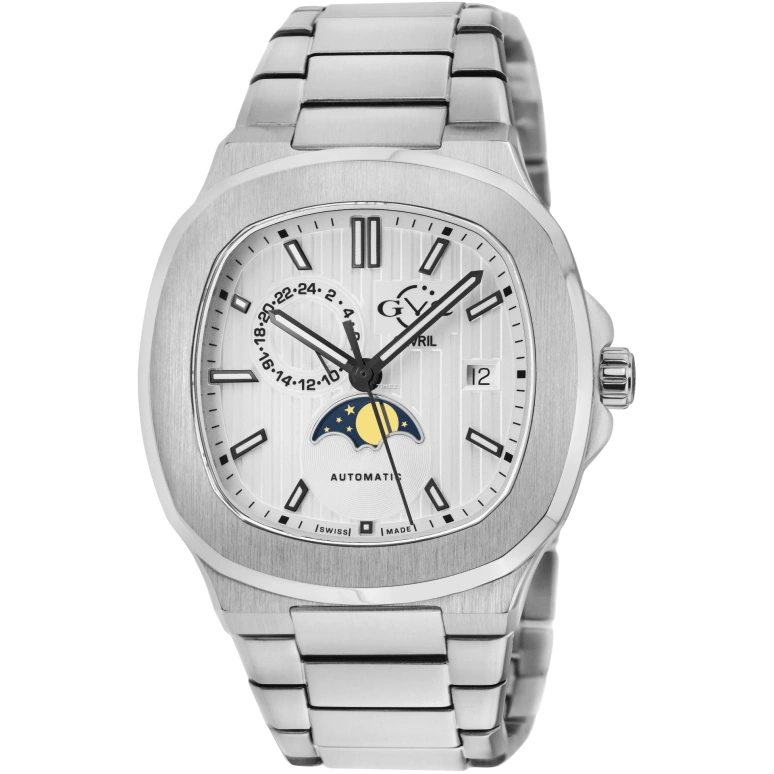 Gevril,Potente 40mm,40mm,Stainless Steel,White,Automatic,Moonphase,Day,18400B