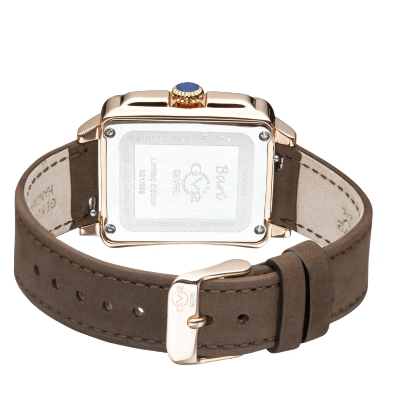Gevril,Bari 37mm,37mm,Stainless Steel,Brown,Wine Red,Quartz,Sapphire,Crystal Glass,Rectangular,9249,9249.5