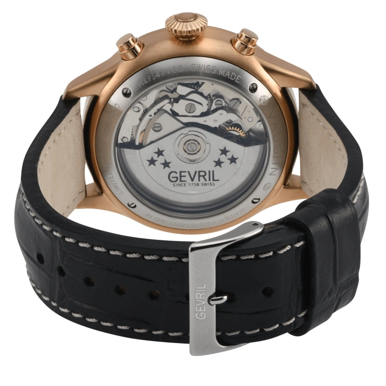 Gevril,Vaughn Pilot 44mm,44mm,Stainless Steel,Black,Automatic,Chronograph,Day,47103