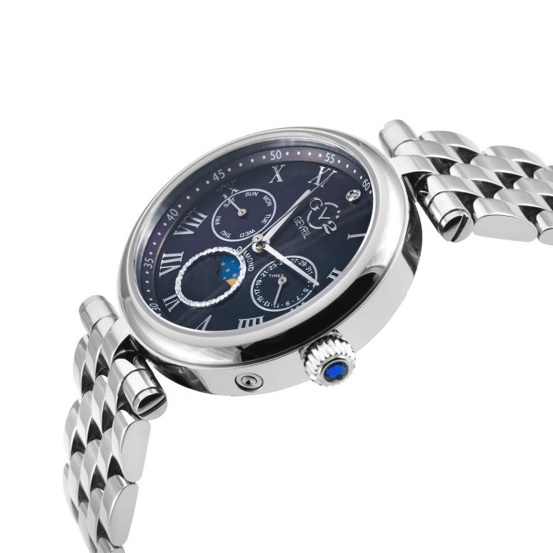 Gevril,Florence 36mm,36mm,Stainless Steel,Blue,Quartz,Moonphase,Date,Day,12512