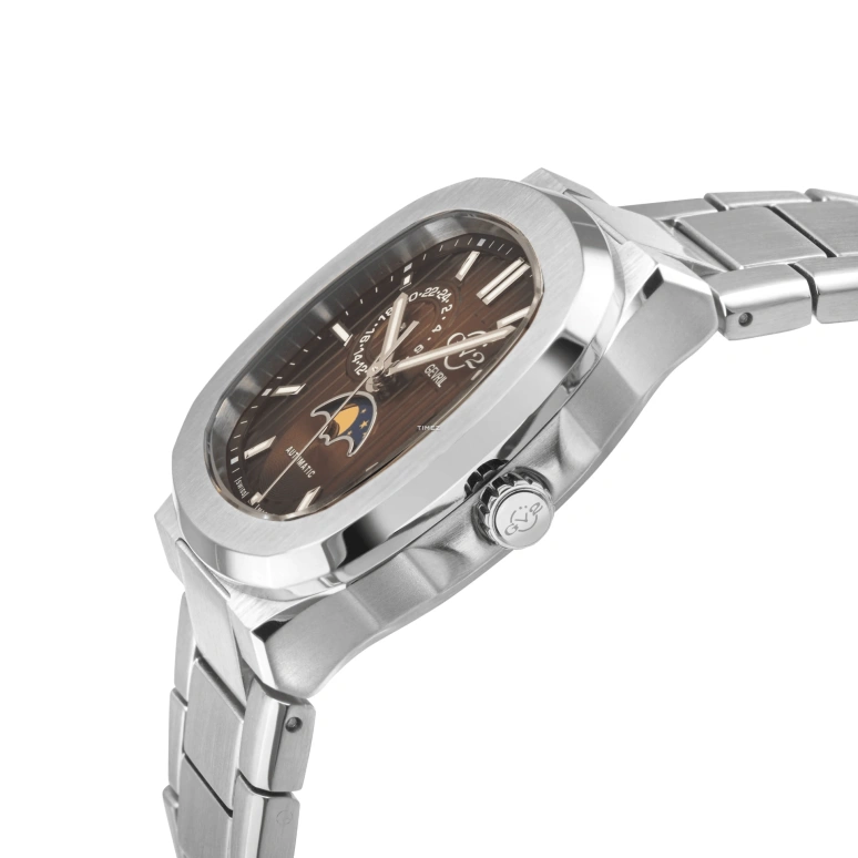 Gevril,Potente 40mm,40mm,Stainless Steel,Brown Red,Automatic,Moonphase,Day,18407B