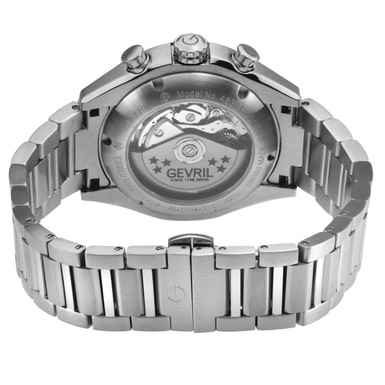 Gevril,Ascari 43mm,43mm,Stainless Steel,Blue,Automatic,Chronograph,Day,48311B