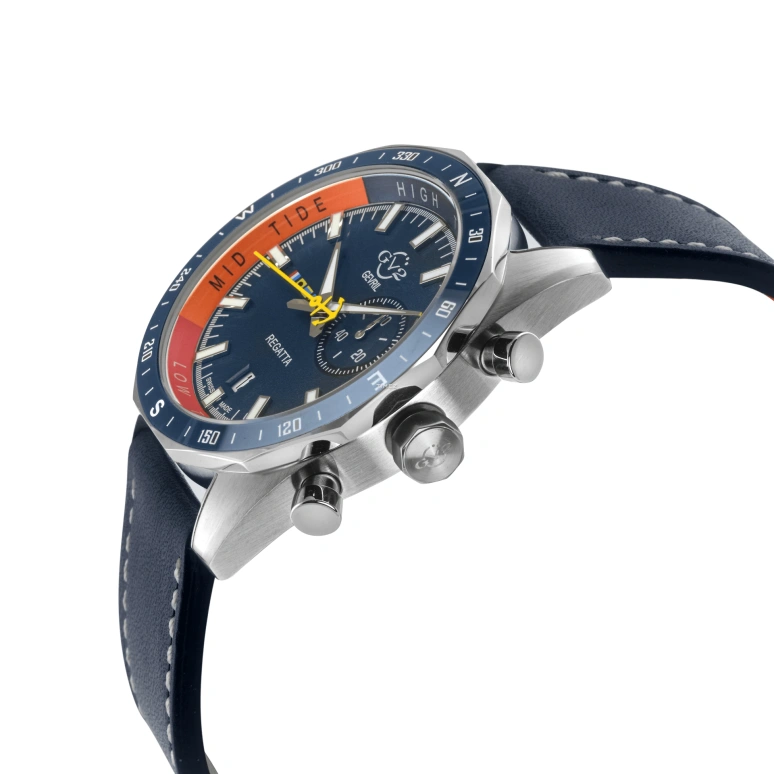 Gevril,Regatta 42mm,42mm,Stainless Steel,Blue,Quartz,Day,Tide,42702