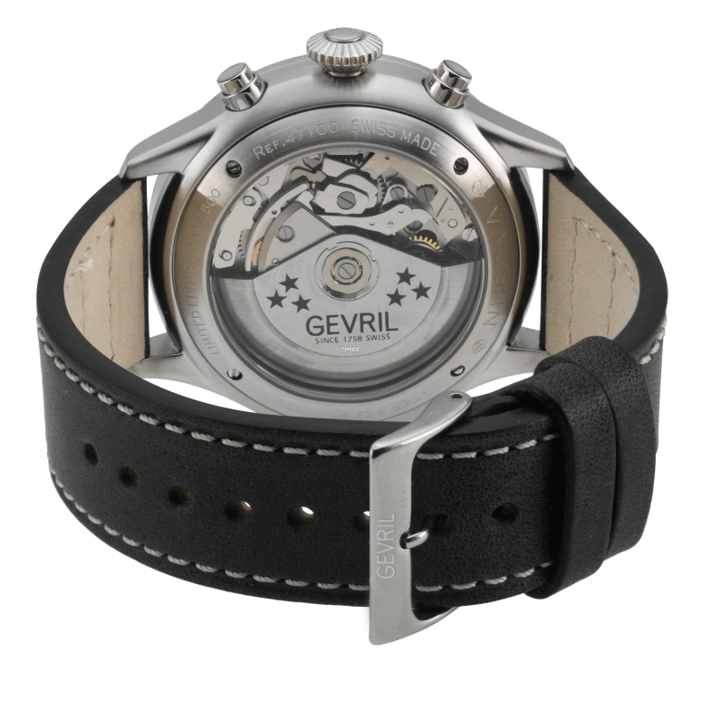 Gevril,Vaughn Pilot 44mm,44mm,Stainless Steel,Black,Automatic,Chronograph,Day,47100,47100-1