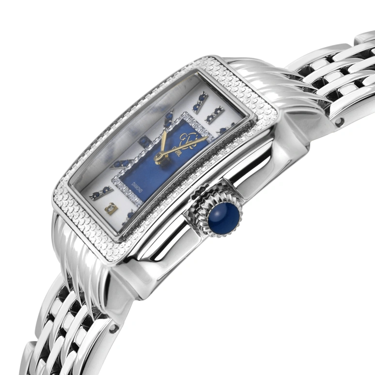 Gevril,Padova 28.50mm,28.50mm,Stainless Steel,Dual,White,Blue,Quartz,Sapphire,Rectangular,12332B