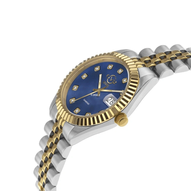 Gevril,Naples 34mm,34mm,Stainless Steel,Blue,Quartz,Day,Sapphire,12406