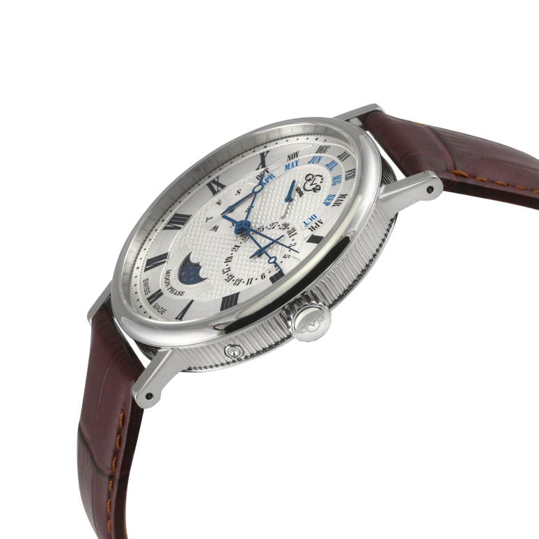 Gevril,Maestro 48mm,48mm,Stainless Steel,White,Quartz,Moonphase,Month,Date,Day,Sapphire,Round,43600