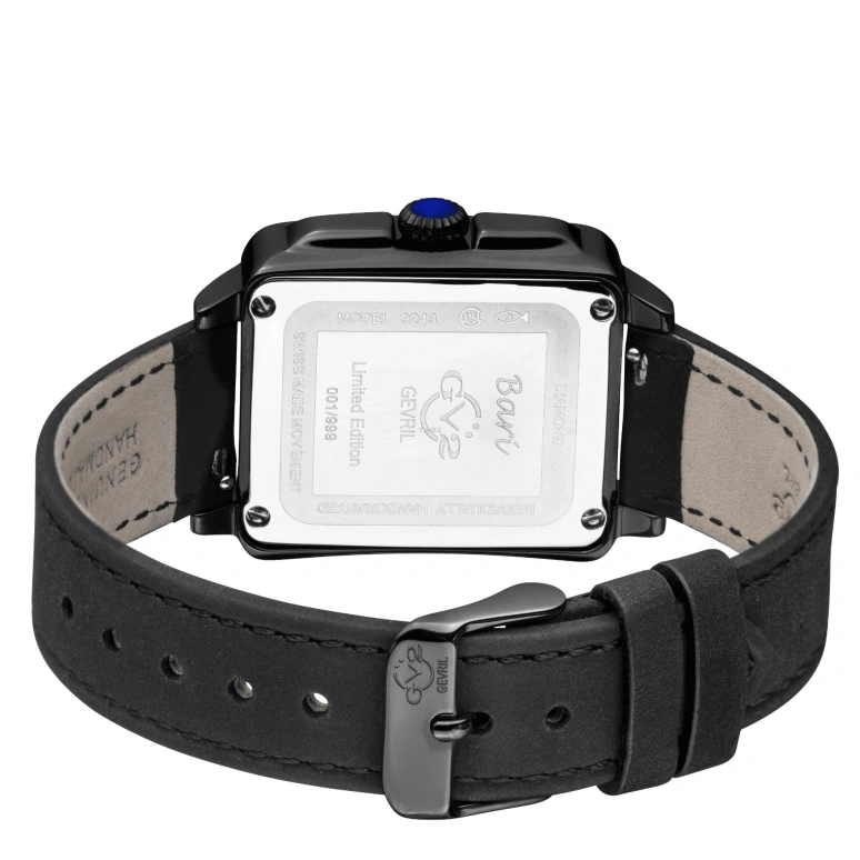 Gevril,Bari 37mm,37mm,Stainless Steel,Black,Quartz,Sapphire,Crystal Glass,Rectangular,9243