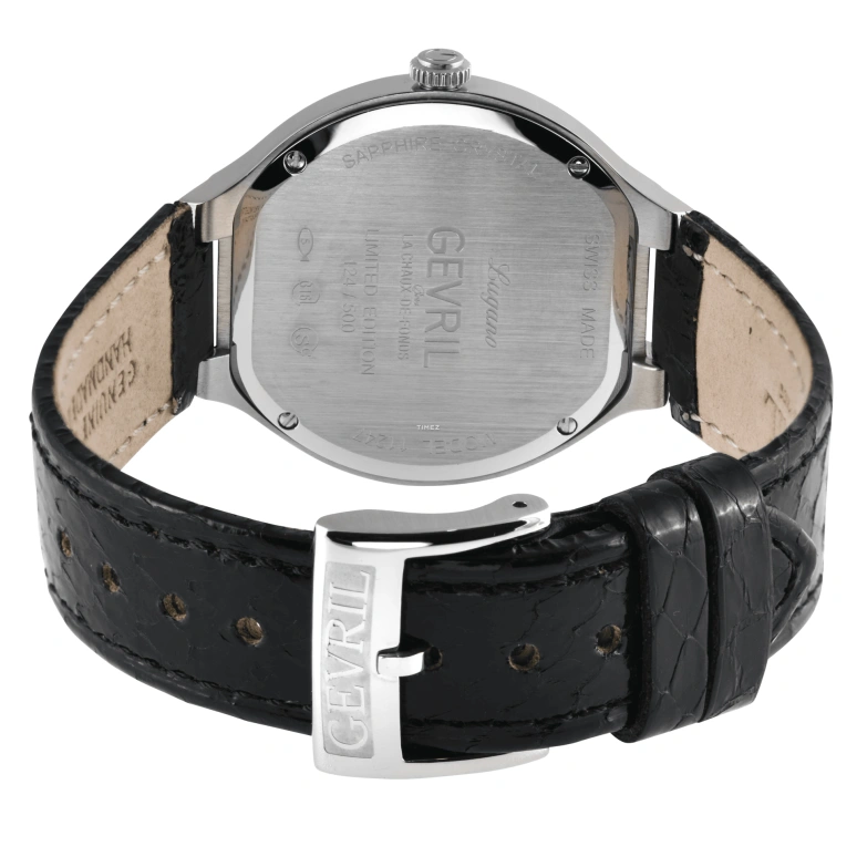 Gevril,Lugano 38mm,38mm,Stainless Steel,Black,Quartz,Sapphire,Tonneau,11247
