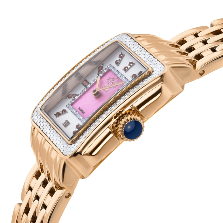 Gevril,Padova 28.50mm,28.50mm,Stainless Steel,Dual,Pink,White,Quartz,Sapphire,Rectangular,12336B