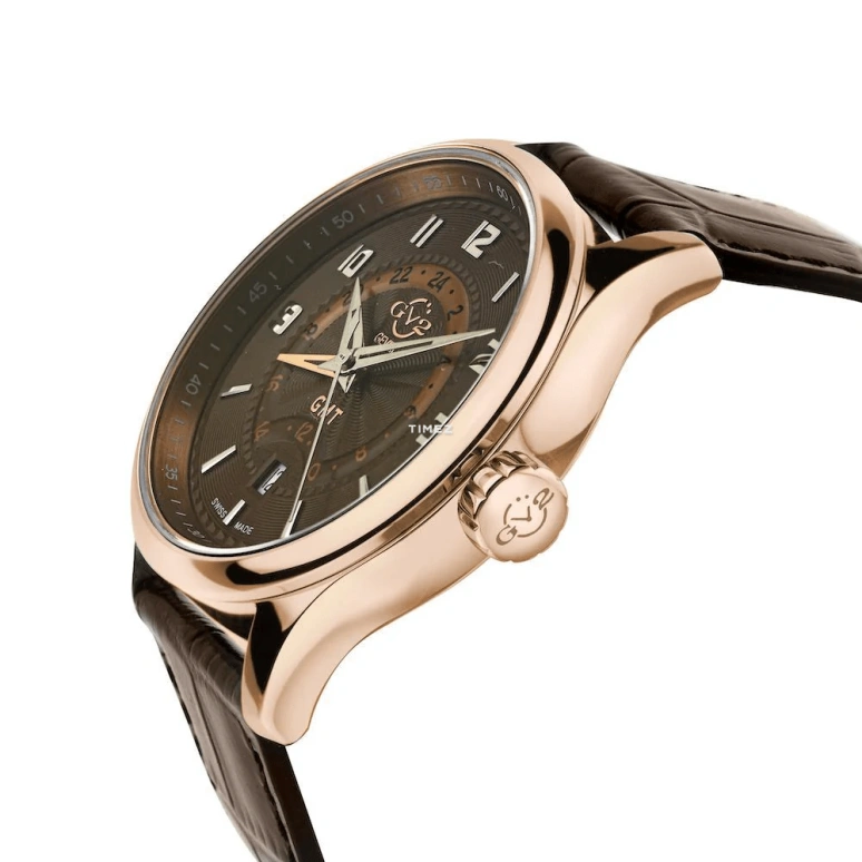 Gevril,Giromondo 42mm,42mm,Stainless Steel,Brown,Quartz,Day,Dule Time,42305