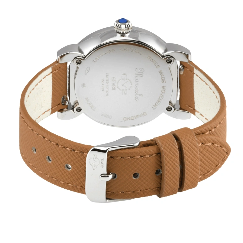 Gevril,Marsala 37mm,37mm,Stainless Steel,White,Quartz,Sapphire,Crystal Glass,Round,9860,9860-V2