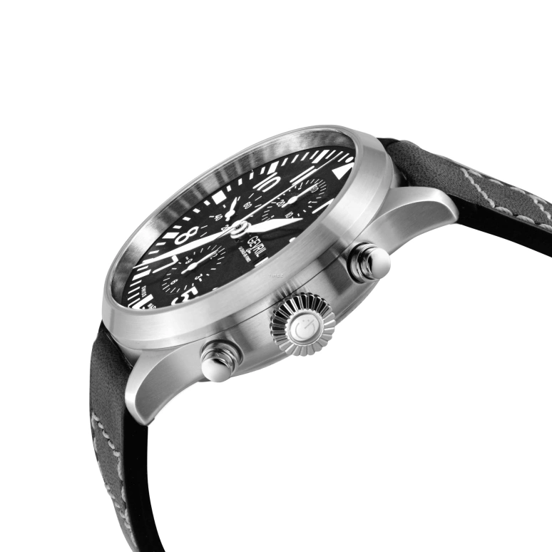 Gevril,Vaughn Pilot 44mm,44mm,Stainless Steel,Black,Automatic,Chronograph,Day,47100,47100-1
