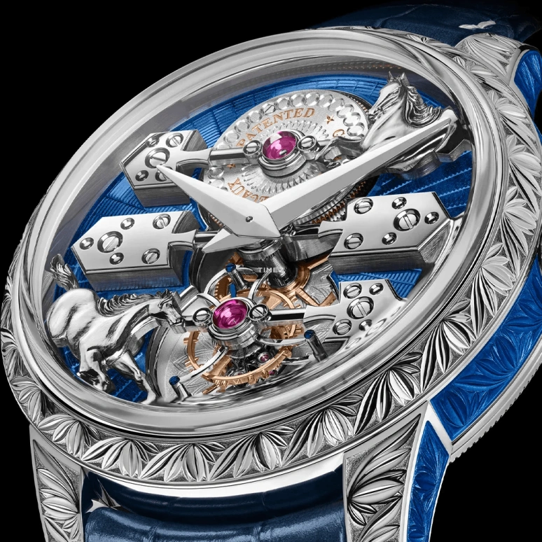 Girard-Perregaux,Bridges 43mm,43mm,White Gold,Blue,Silver,Automatic,Tourbillon,Sapphire,Crystal Glass,99274,99274-53-3198-5CC