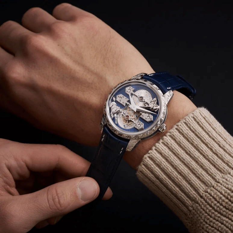 Girard-Perregaux,Bridges 43mm,43mm,White Gold,Blue,Silver,Automatic,Tourbillon,Sapphire,Crystal Glass,99274,99274-53-3198-5CC