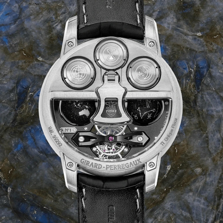 Girard-Perregaux,Other 47mm,47mm,Titanium,Blue,Skeleton,Handwound,Tourbillon,Zodiac Indications,Day / Night Indication,99292,99292-21-3092-5CC