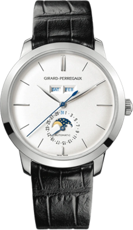 Girard-Perregaux,1966 40mm,40mm,White Gold,Silver,Automatic,Moonphase,Month,Date,Day,46hours,In-house Caliber,49535,49535-53-152-BK6A