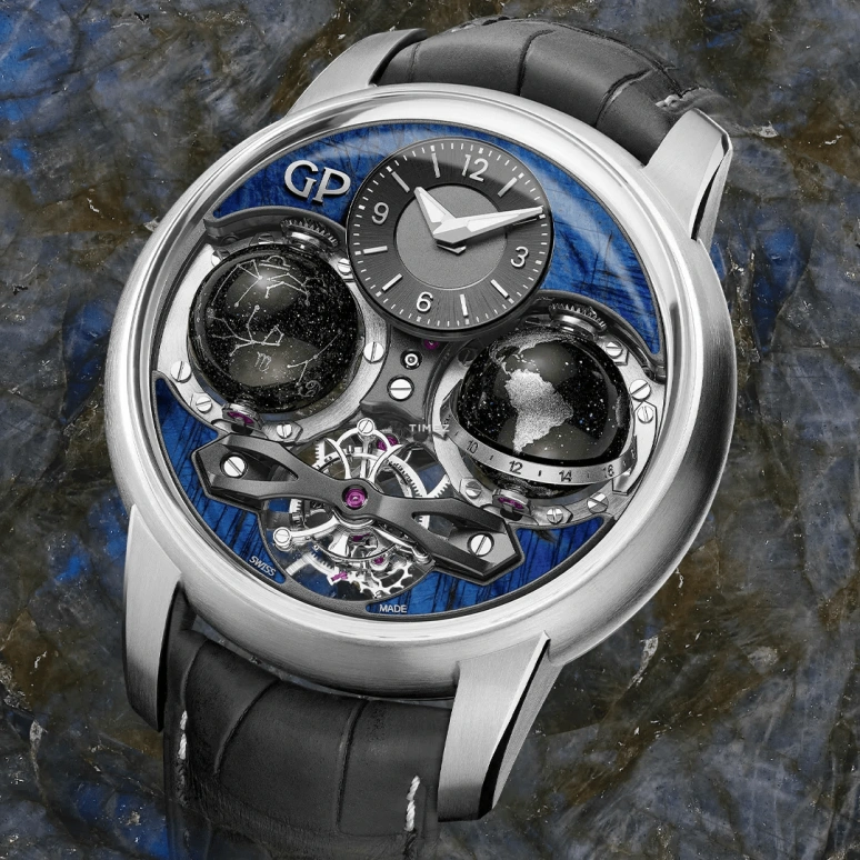 Girard-Perregaux,Other 47mm,47mm,Titanium,Blue,Skeleton,Handwound,Tourbillon,Zodiac Indications,Day / Night Indication,99292,99292-21-3092-5CC