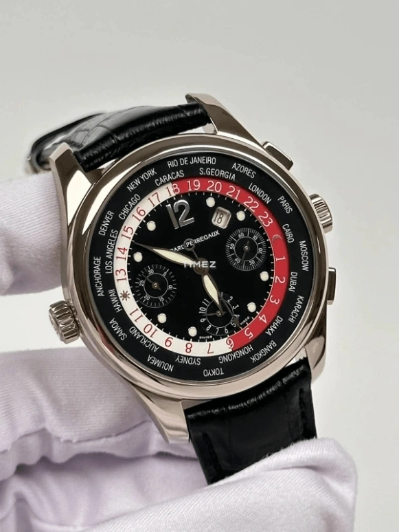 Girard-Perregaux,Heritage 44mm,44mm,White Gold,Black,Automatic,Chronograph,Day,World Time,Day / Night Indication,46hours,In-house Caliber,49800,49800-53-651-BA6A