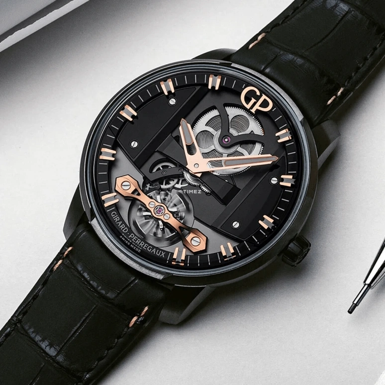 Girard-Perregaux,Bridges 44mm,44mm,Stainless Steel,Black,Skeleton,Automatic,54hours,In-house Caliber,82000,82000-11-632-FA6A