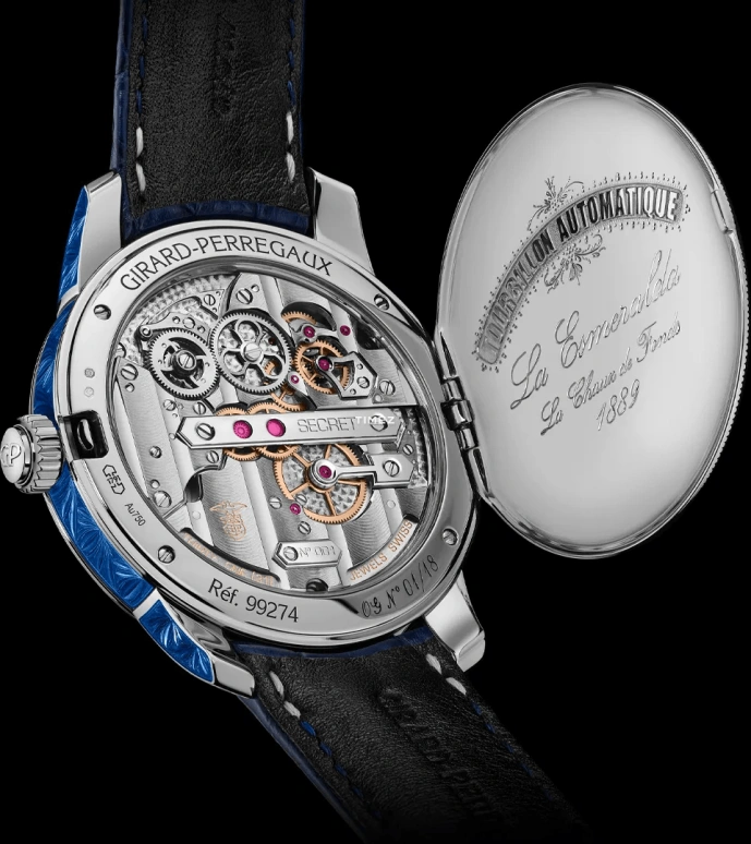 Girard-Perregaux,Bridges 43mm,43mm,White Gold,Blue,Silver,Automatic,Tourbillon,Sapphire,Crystal Glass,99274,99274-53-3198-5CC