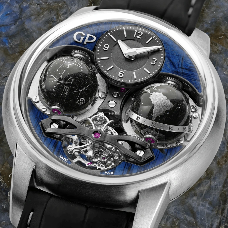 Girard-Perregaux,Other 47mm,47mm,Titanium,Blue,Skeleton,Handwound,Tourbillon,Zodiac Indications,Day / Night Indication,99292,99292-21-3092-5CC