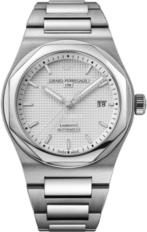 Girard-Perregaux,Laureato 41mm,41mm,Stainless Steel,Silver,Automatic,Day,46hours,81000,81000-11-131-11A