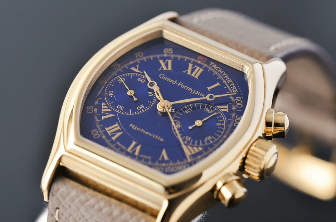 Girard-Perregaux,Other 35x44mm,35x44mm,Rose Gold,Blue,Handwound,Chronograph,Tonneau,2710