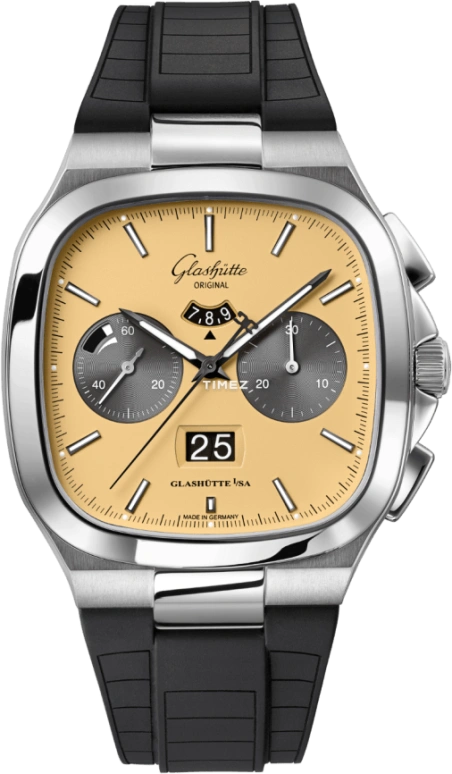 Glashütte Original,Seventies 40x40mm,40x40mm,Stainless Steel,Yellow,Automatic,Chronograph,Day,Power Reserve Indicator,Flyback,70hours,In-house Caliber,1,1-37-02-14-02-63