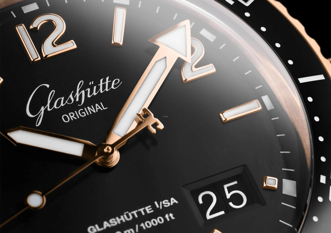 Glashütte Original,SeaQ 43.20mm,43.20mm,Red Gold,Stainless Steel,Black,Automatic,Big Date,100hours,1,1-36-13-03-90-34