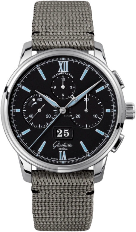 Glashütte Original,Senator 42mm,42mm,Stainless Steel,Black,Automatic,Chronograph,Power Reserve Indicator,Flyback,Big Date,70hours,In-house Caliber,1,1-37-01-03-02-36