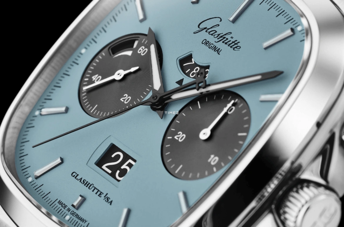 Glashütte Original,Seventies 40x40mm,40x40mm,Stainless Steel,Blue,Automatic,Chronograph,Day,Power Reserve Indicator,Flyback,70hours,In-house Caliber,1,1-37-02-13-02-63
