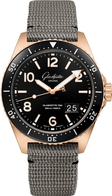 Glashütte Original,SeaQ 43.20mm,43.20mm,Red Gold,Stainless Steel,Black,Automatic,Big Date,100hours,1,1-36-13-03-90-34