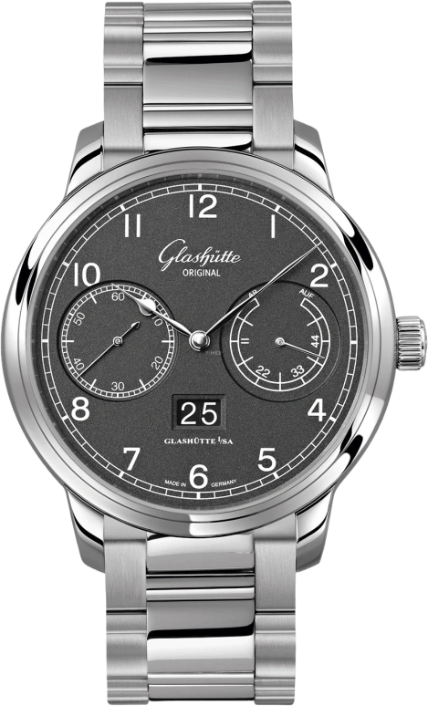 Glashütte Original,Senator 44mm,44mm,Stainless Steel,Grey,Automatic,Power Reserve Indicator,Big Date,Alarm,100,100-14-02-02-14