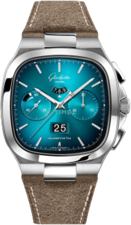 Glashütte Original,Seventies 40x40mm,40x40mm,Stainless Steel,Turquoise,Gradient,Automatic,Chronograph,Power Reserve Indicator,Flyback,Big Date,70hours,In-house Caliber,1,1-37-02-06-02-35