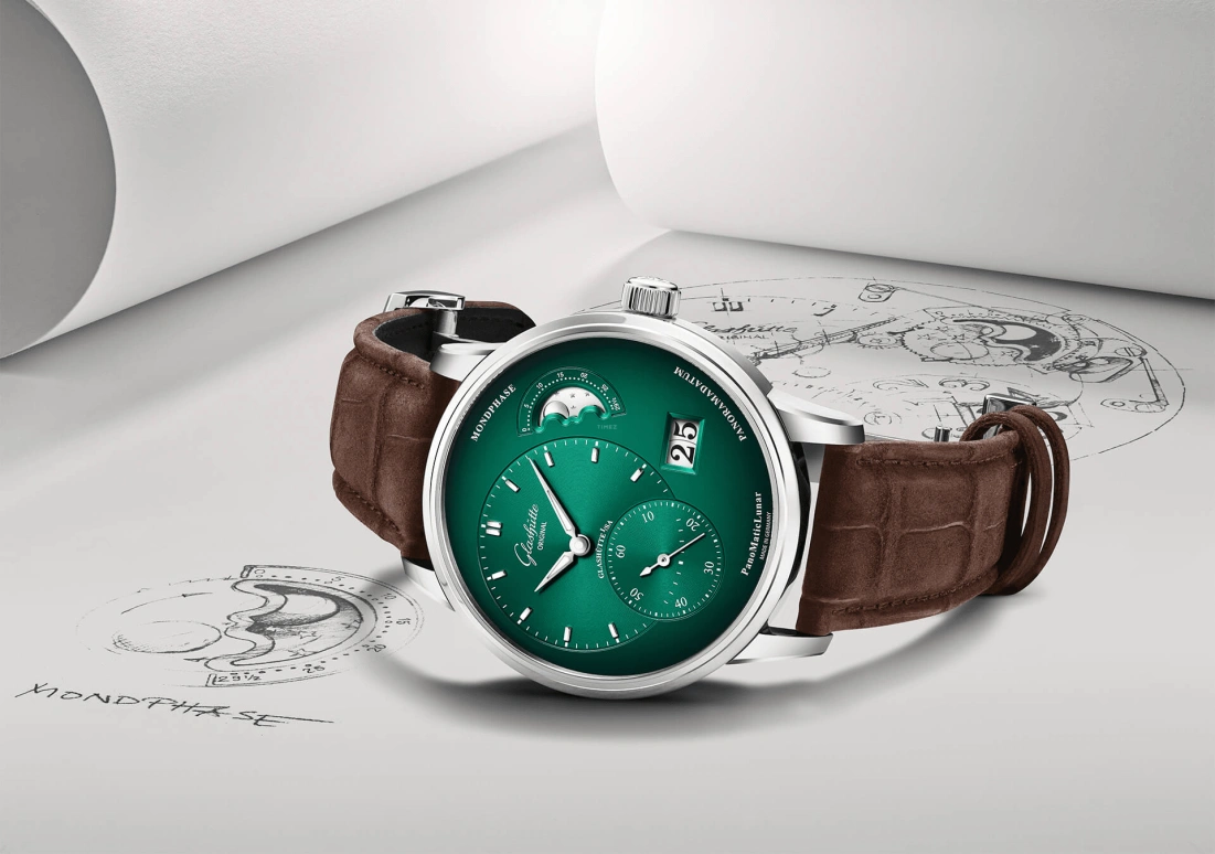 Glashütte Original,Pano 40mm,40mm,Stainless Steel,Green,Automatic,Moonphase,Big Date,1,1-90-02-13-32-70