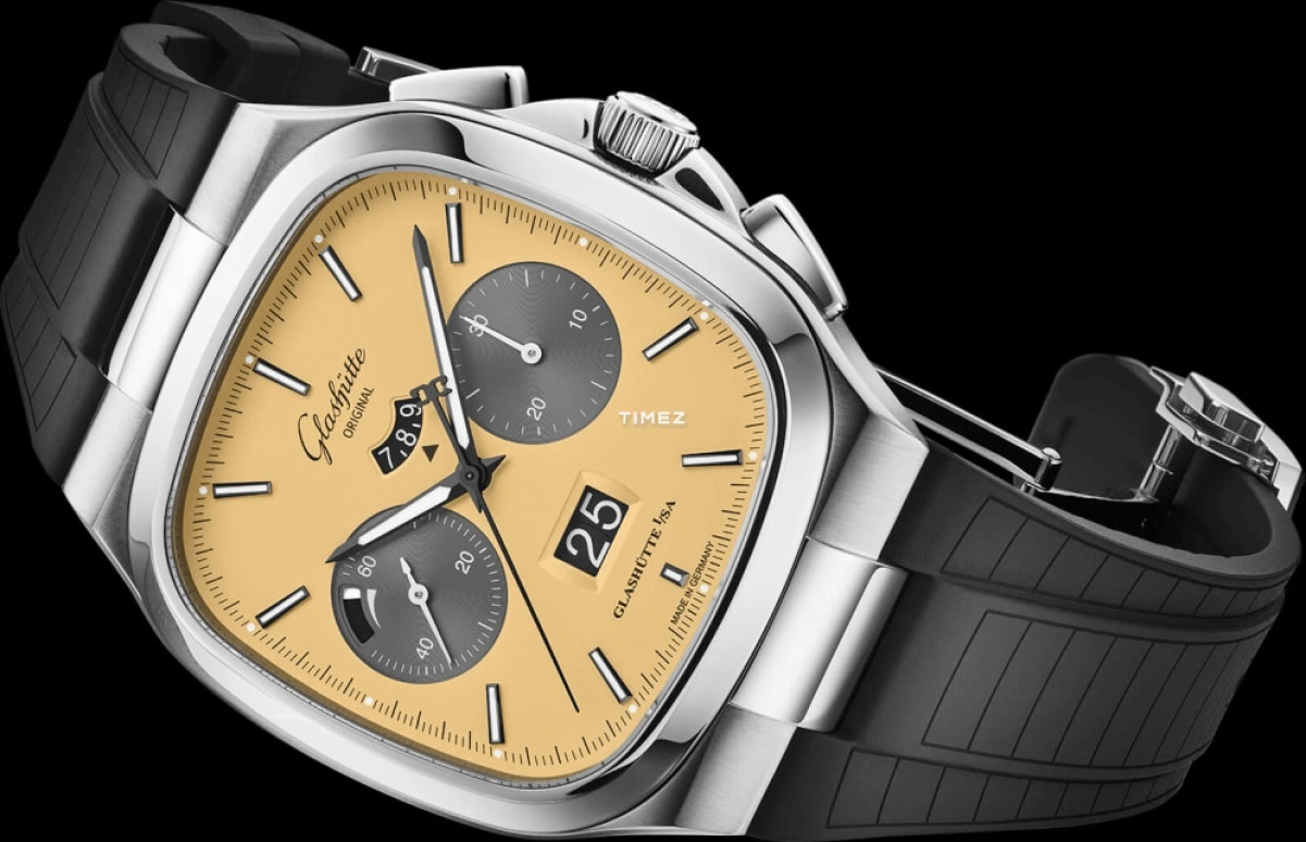Glashütte Original,Seventies 40x40mm,40x40mm,Stainless Steel,Yellow,Automatic,Chronograph,Day,Power Reserve Indicator,Flyback,70hours,In-house Caliber,1,1-37-02-14-02-63