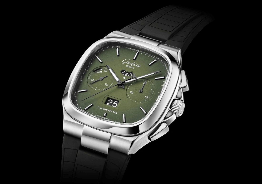 Glashütte Original,Seventies 40x40mm,40x40mm,Stainless Steel,Gradient,Green,Automatic,Chronograph,Power Reserve Indicator,Flyback,Big Date,70hours,In-house Caliber,1,1-37-02-09-02-63