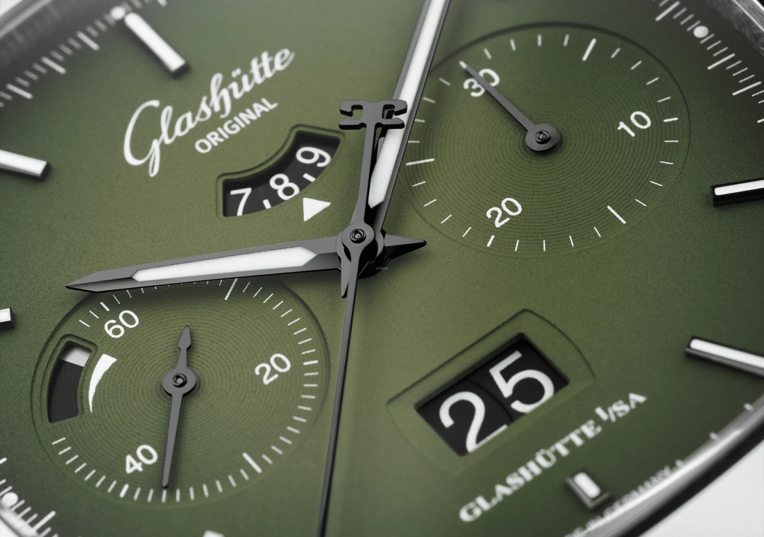 Glashütte Original,Seventies 40x40mm,40x40mm,Stainless Steel,Gradient,Green,Automatic,Chronograph,Power Reserve Indicator,Flyback,Big Date,70hours,In-house Caliber,1,1-37-02-09-02-63