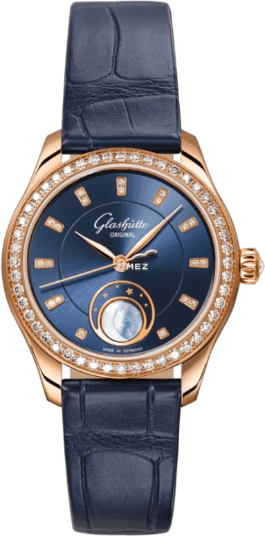 Glashütte Original,Serenade Luna 32.50mm,32.50mm,Red Gold,Blue,Automatic,Moonphase,60hours,1,1-35-14-06-15-04