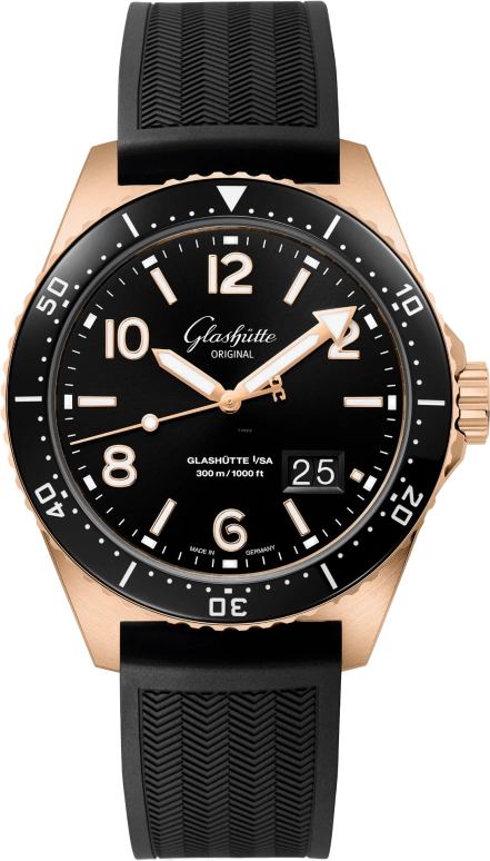 Glashütte Original,SeaQ 43.20mm,43.20mm,Red Gold,Stainless Steel,Black,Automatic,Big Date,100hours,1,1-36-13-03-90-33