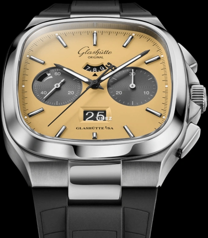 Glashütte Original,Seventies 40x40mm,40x40mm,Stainless Steel,Yellow,Automatic,Chronograph,Day,Power Reserve Indicator,Flyback,70hours,In-house Caliber,1,1-37-02-14-02-63