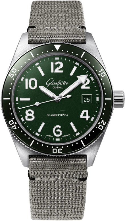 Glashütte Original,SeaQ 39.50mm,39.50mm,Stainless Steel,Green,Automatic,Date,40hours,1,1-39-11-13-83-34